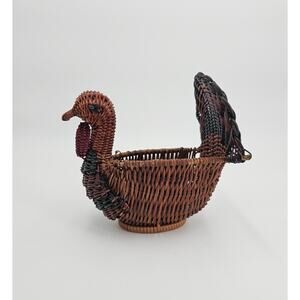 Wicker Basket Turkey Plant Holder Rattan Bread Thanksgiving Decoration